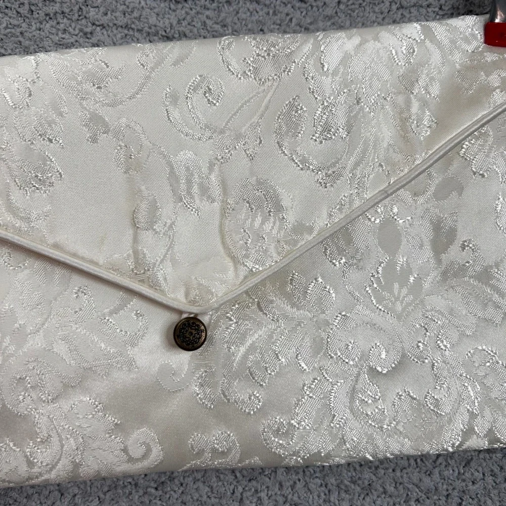 Jessica McClintock Evening Clutch Jacquard Cream OS 90s Vintage Bridal Formal